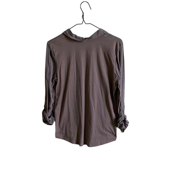 Ann Taylor Loft Green Button-Down Shirt Roll-tab Sleeves Spring Summer | Size MP - Picture 3 of 10